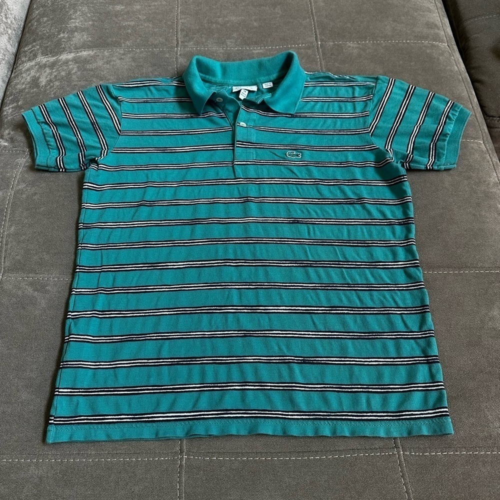 Lacoste Green Polo with Black and White Stripes